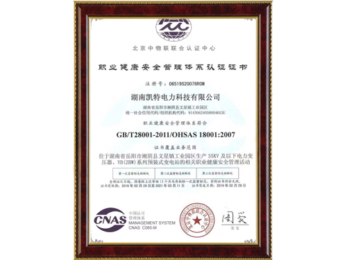 職業(yè)健康安全管理體系認(rèn)證證書(shū)